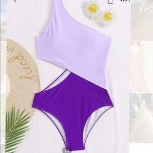 SHEIN Purple and Lavender One Shoulder Swim One Piece